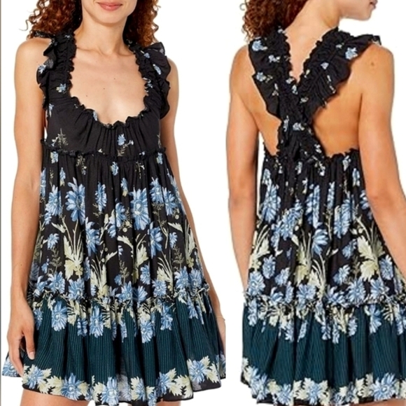 NWT Free People Bali Wild Daisy Slip in Black Combo $88 - Picture 1 of 9